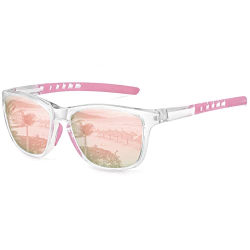 MEETSUN Polarized Sports Sunglasses for Women Men Driving Running Cycling Fishing Sun Glasses UV400 Protection Transparent Frame-Pink Mirror Lens - Image 1