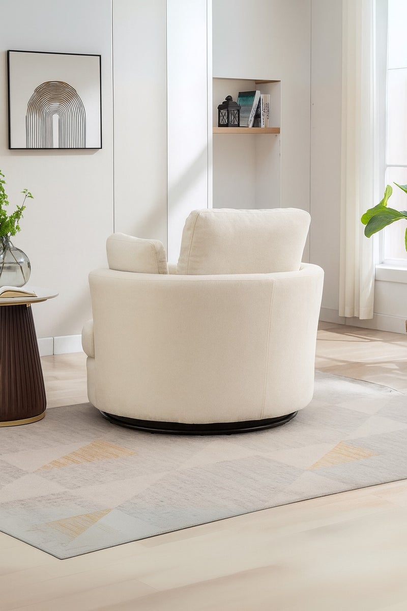 KUSTOMDECO Modern Round 360° Swivel Single Sofa Chair – Fabric Oversize Sofa Accent Armchair with Cushions for Living Room & Bedroom Furniture Cream Beige - Image 2