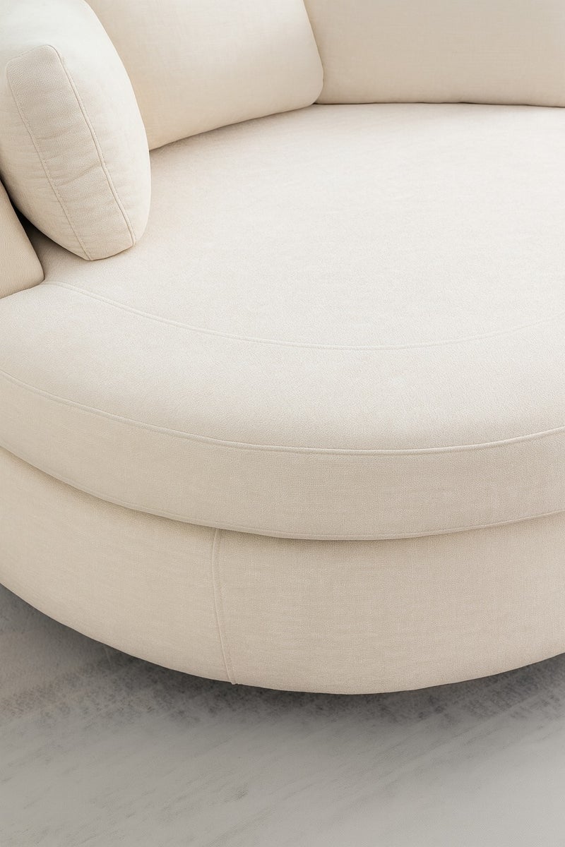 KUSTOMDECO Modern Round 360° Swivel Single Sofa Chair – Fabric Oversize Sofa Accent Armchair with Cushions for Living Room & Bedroom Furniture Cream Beige - Image 5