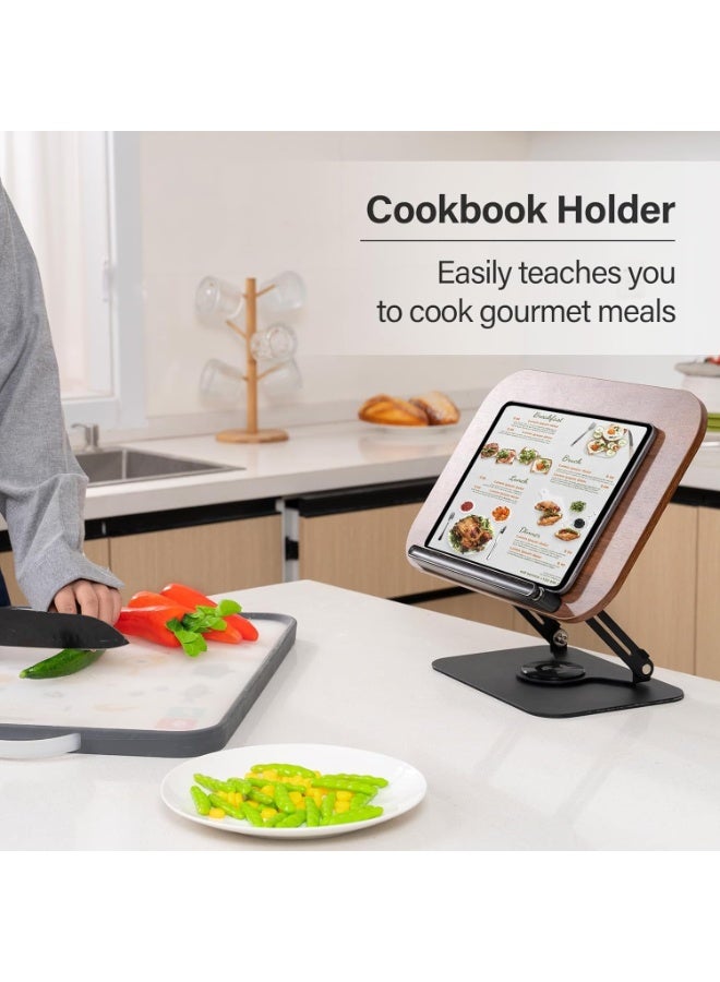حامل كتب للقراءة، حامل كتب قابل للتعديل بقاعدة دوارة 360 درجة، حامل كتب طبخ قابل للطي، حامل كتب وصفات مع مشابك صفحات مرنة للنوتات الموسيقية، وصفات الطبخ، الكمبيوتر اللوحي، الكمبيوتر المحمول - Image 5