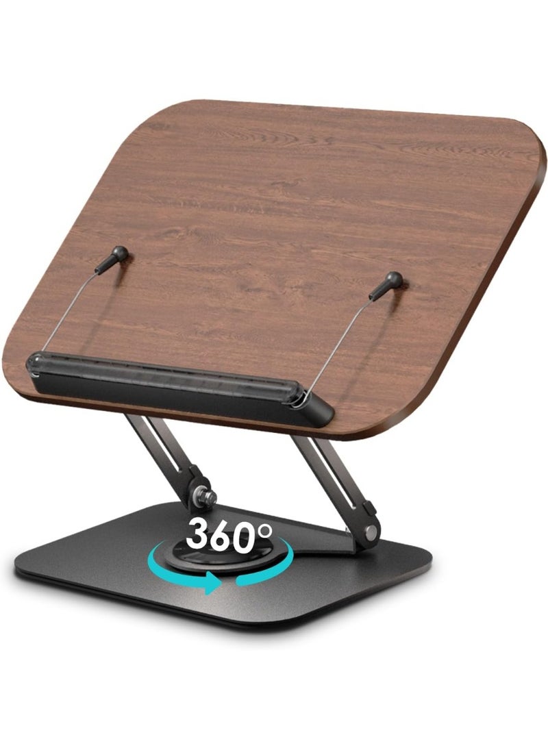 حامل كتب للقراءة، حامل كتب قابل للتعديل بقاعدة دوارة 360 درجة، حامل كتب طبخ قابل للطي، حامل كتب وصفات مع مشابك صفحات مرنة للنوتات الموسيقية، وصفات الطبخ، الكمبيوتر اللوحي، الكمبيوتر المحمول - Image 1