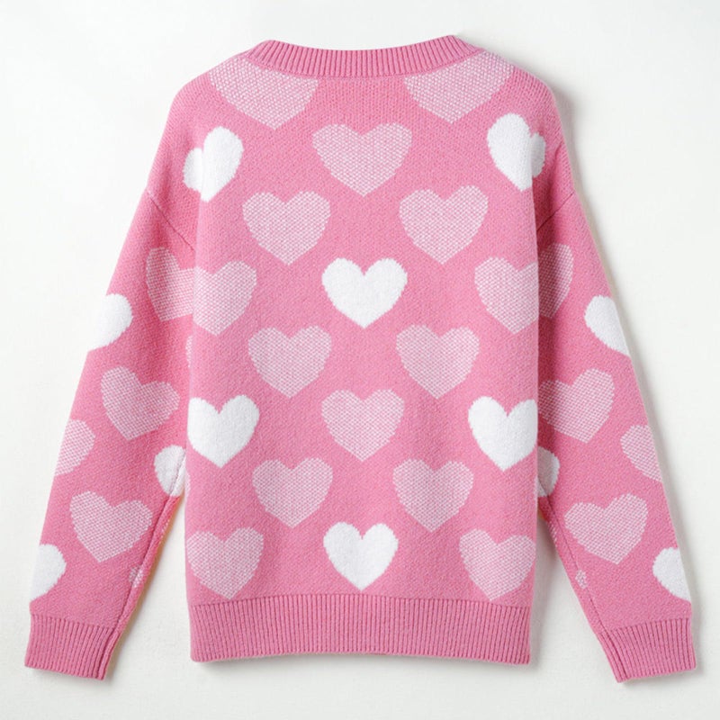 Kutterild Mommy and Me Sweater Heart Crewneck Knit Sweatshirt Pullover Tops Mother Daughter Matching Outfits(Little Girl,7-8 Years,Rose Pink) - Image 4