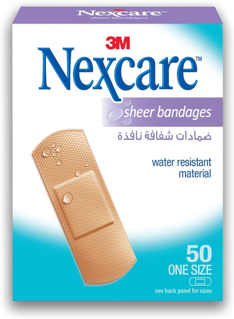 Nexcare Sheer Water Resistant Bandages 25X72Mm 50 Plasters