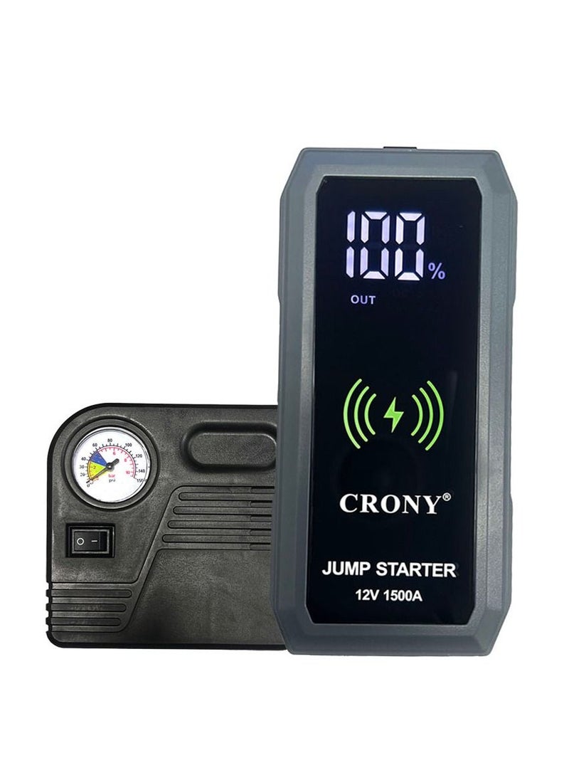 Crony S606+Air Super Jumper Starter 12V Auto Car Starter Battery Portable Jump Starter Power Station with wireless charging function  - Image 1