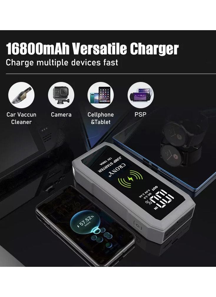 Crony S606+Air Super Jumper Starter 12V Auto Car Starter Battery Portable Jump Starter Power Station with wireless charging function  - Image 4