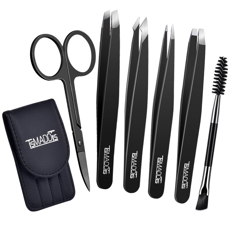 TsMADDTs Eyebrow Tweezers Set and Curved Scissor, Professional Stainless Steel Tweezers for Women and Men, Splinter and Ingrown Hair Removal - Image 1