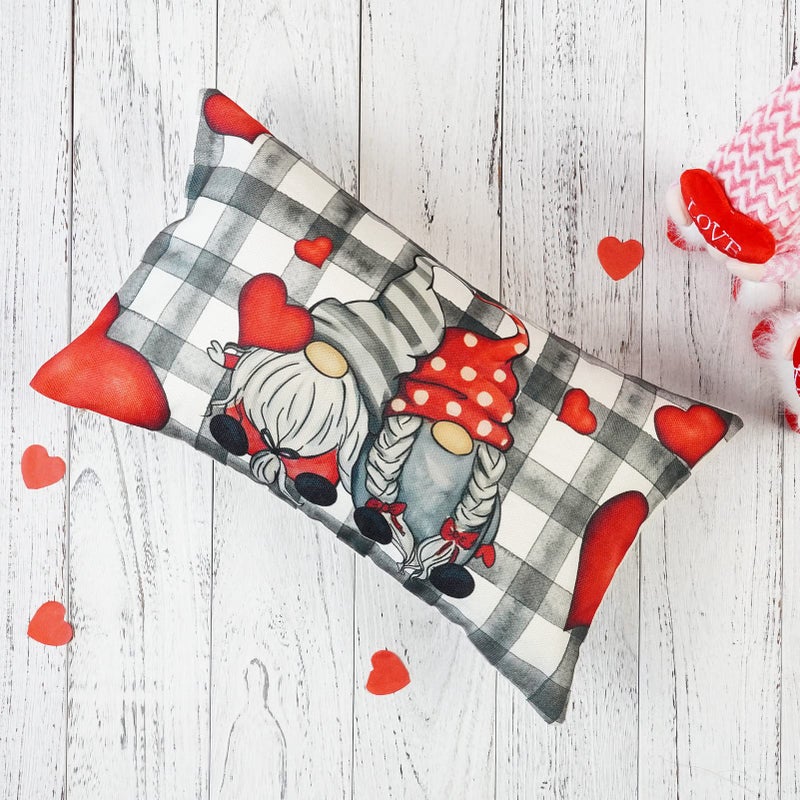 ONWAY Valentines Day Pillow Cover 12x20 Buffalo Plaid Heart Decoration Valentine Lumbar Throw Cushion Case for Bed Sofa Couch Home Decor - Image 3