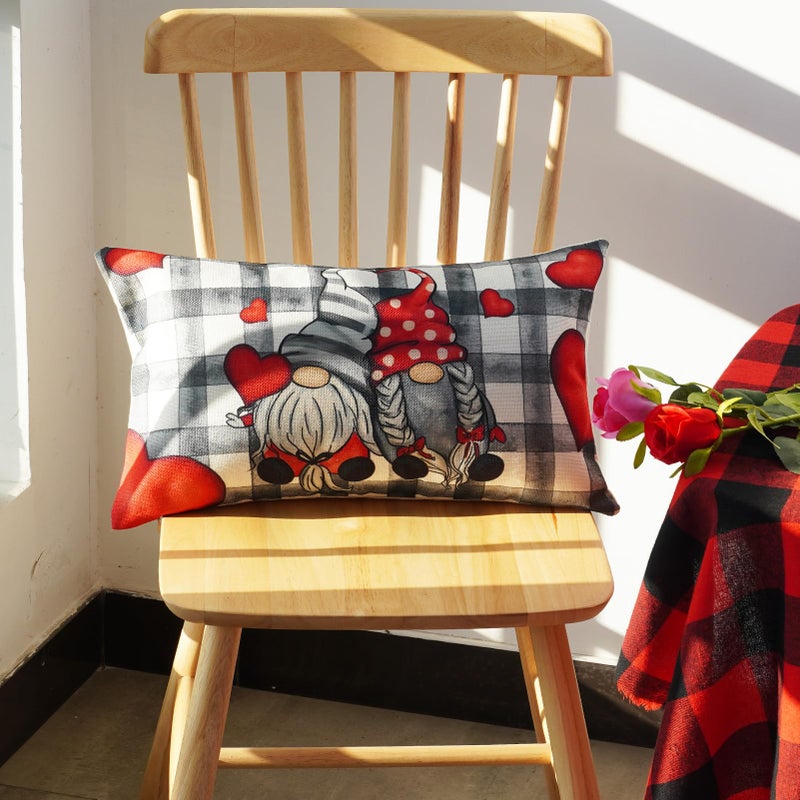 ONWAY Valentines Day Pillow Cover 12x20 Buffalo Plaid Heart Decoration Valentine Lumbar Throw Cushion Case for Bed Sofa Couch Home Decor - Image 4
