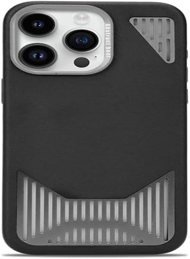 Next Next Store Slim Metal Leather Heat Dissipation Phone Case with Camera Lens Protection, Compatible with iPhone 15 Pro Max, Enhanced Anti-Drop Shockproof Protective Phone Case (Black)