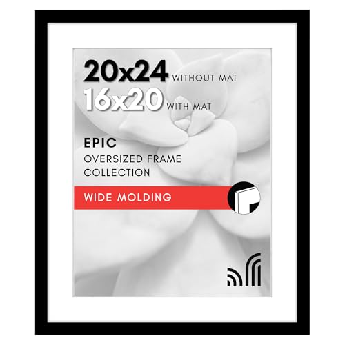 Americanflat 20x24 Picture Frame with Polished Plexiglass Use as 16x20 Frame with Mat or Display 20x24 Photo Without Mat Epic Collection Wide Picture Frames for Wall Display Black