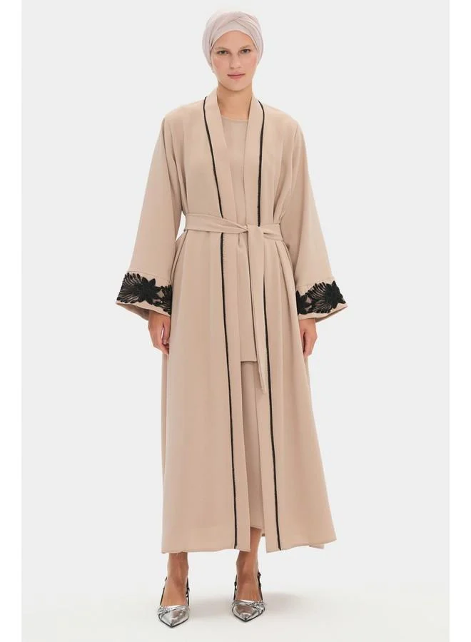 JUNE June Women Flounce Flower Detailed Abaya Stone