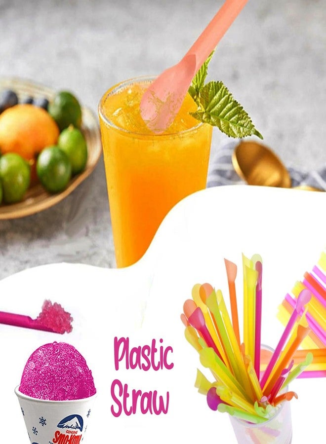 Concession Essentials 100 Count 6oz Snow Cone Cups with 100 8" Neon Spoon Straws, Pack of 200ct (100 cups/100 straws) - Image 2