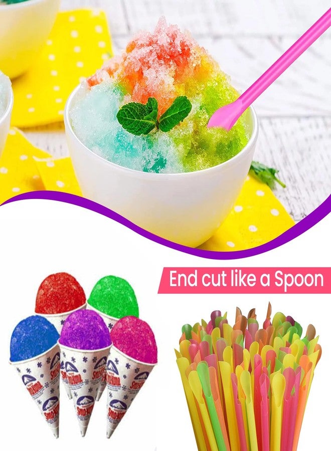 Concession Essentials 100 Count 6oz Snow Cone Cups with 100 8" Neon Spoon Straws, Pack of 200ct (100 cups/100 straws) - Image 3