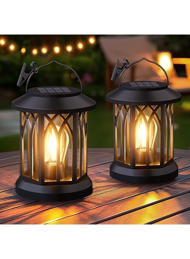 Arabest Hanging Solar Lanterns Outdoor Waterproof - 2 Pack Lanterns Decorative Outdoor Patio Decor with Clip Solar Lantern for Outside - Outdoor Lanterns for Patio Garden Waterproof Gifts for Women Mom Family - Image 1