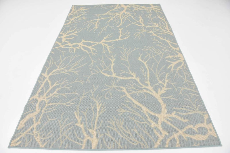 Unique Loom Outdoor Botanical Collection Area Rug - Branch (5' 1" x 8' Rectangle, Light Blue/ Beige) - Image 4