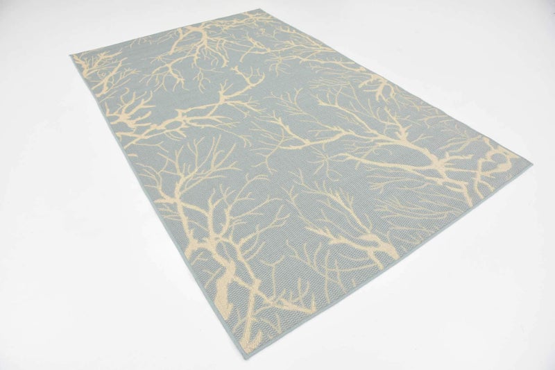 Unique Loom Outdoor Botanical Collection Area Rug - Branch (5' 1" x 8' Rectangle, Light Blue/ Beige) - Image 3