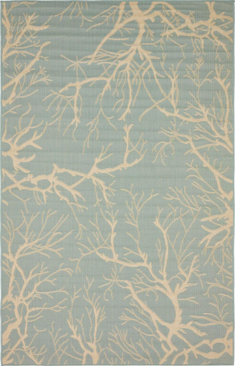 Unique Loom Outdoor Botanical Collection Area Rug - Branch (5' 1" x 8' Rectangle, Light Blue/ Beige) - Image 2