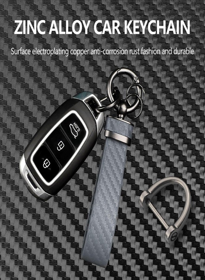 Turcee Carbon Fiber Car Keychain,Automotive Interior Accessories Keychains Leather Car Key Fob,Car Accessories Key Ring&Anti-Lost D-Ring(Premium Grey), Premium Grey, F - Image 3