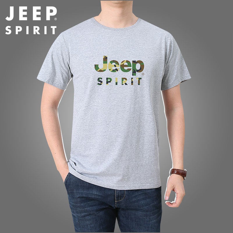 Jeep Spirit Men'S Short-Sleeved T-Shirt Round Neck Loose Clothes Summer Pure Cotton Trendy T-Shirt Men'S 279024 - Image 1
