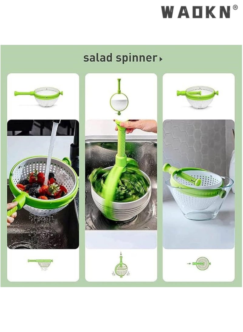 WAOKN Salad spinner fruit salad rotator draining basket strainer salad spinner strainer handle folding compact foldable vegetable washing machine - Image 4