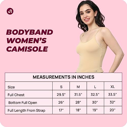Bodyband Cotton Spaghetti Camisole for Women - Stretchable Slips With Adjustable Strap, Regular Fit Inner Cami Tops - S Beige - Image 2
