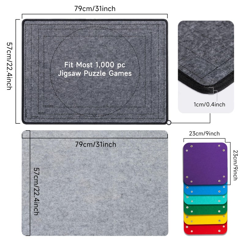 Becko US Jigsaw Puzzle Board with 6 Sorting Trays & Felt Cover, Foldable Puzzle Mat with Auxiliary Lines for Puzzle Storage Saver, Lightweight & Portable, for 1000 Piece Jigsaws Puzzles - Image 2