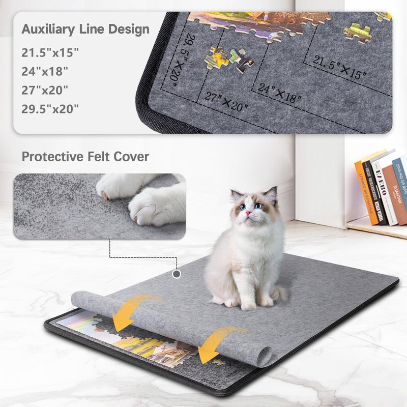 Becko US Jigsaw Puzzle Board with 6 Sorting Trays & Felt Cover, Foldable Puzzle Mat with Auxiliary Lines for Puzzle Storage Saver, Lightweight & Portable, for 1000 Piece Jigsaws Puzzles - Image 3