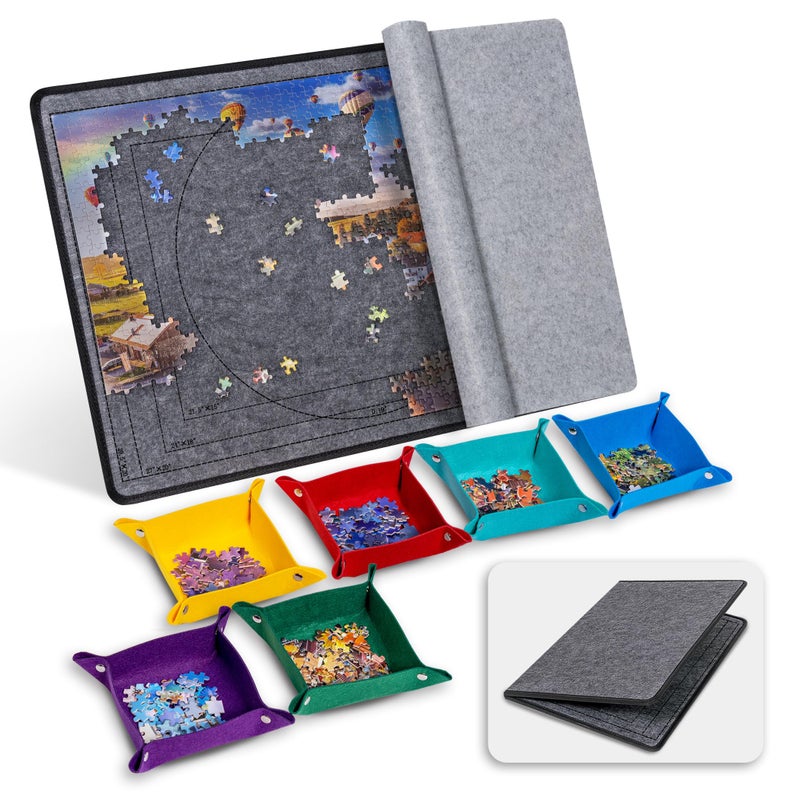 Becko US Jigsaw Puzzle Board with 6 Sorting Trays & Felt Cover, Foldable Puzzle Mat with Auxiliary Lines for Puzzle Storage Saver, Lightweight & Portable, for 1000 Piece Jigsaws Puzzles - Image 1