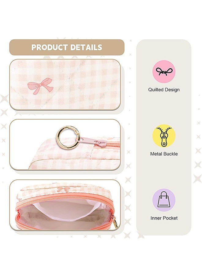 MXN 2 Pcs Cute Gingham Bow Sanitary Napkin Storage Bag Portable Sanitary Pad Storage Pouch - Small Zipper Cosmetic Purse for Tampons, Lipstick, Earplugs, Travel & Daily Use (Yellow + Purple) - Image 3