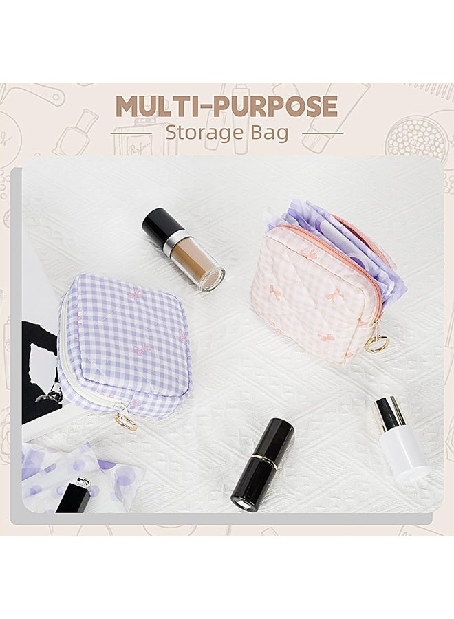 MXN 2 Pcs Cute Gingham Bow Sanitary Napkin Storage Bag Portable Sanitary Pad Storage Pouch - Small Zipper Cosmetic Purse for Tampons, Lipstick, Earplugs, Travel & Daily Use (Yellow + Purple) - Image 4