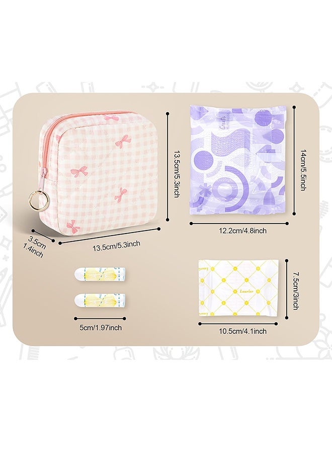MXN 2 Pcs Cute Gingham Bow Sanitary Napkin Storage Bag Portable Sanitary Pad Storage Pouch - Small Zipper Cosmetic Purse for Tampons, Lipstick, Earplugs, Travel & Daily Use (Yellow + Purple) - Image 2