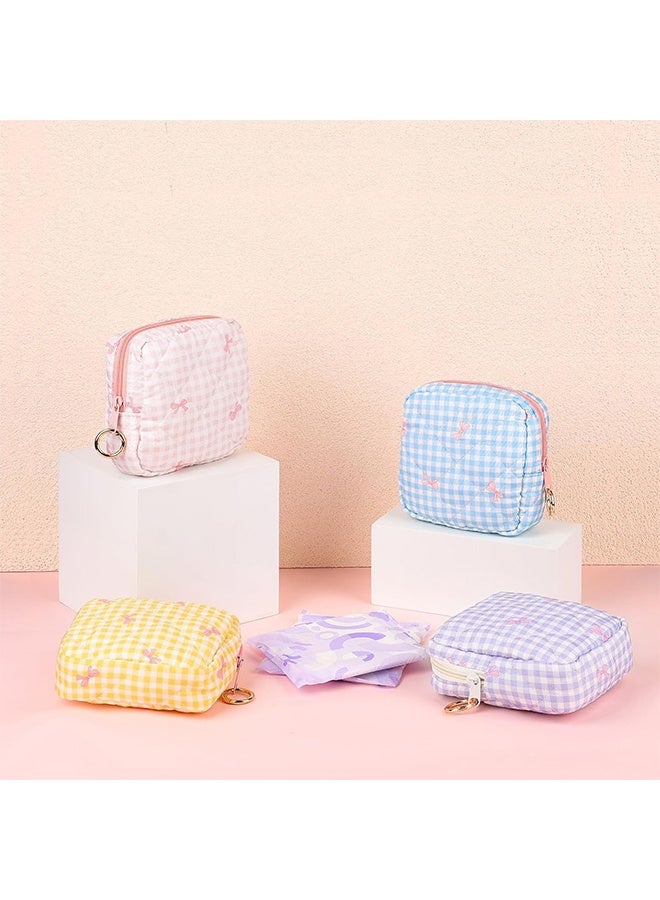MXN 2 Pcs Cute Gingham Bow Sanitary Napkin Storage Bag Portable Sanitary Pad Storage Pouch - Small Zipper Cosmetic Purse for Tampons, Lipstick, Earplugs, Travel & Daily Use (Yellow + Purple) - Image 5