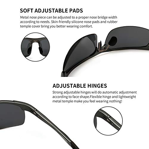 SUNGAIT Men's HD Polarized Sunglasses for Driving Fishing Cycling Running Metal Frame UV400 (Gunmetal, Gray) 8177QKH - Image 4