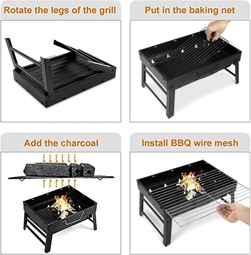 AGM Barbecue Grill, Charcoal Grill Folding Portable Lightweight Barbecue Grill Tools for Outdoor Grilling Cooking Camping Hiking Picnics Tailgating Backpacking Party 17.5''x12.9''x3.3'' All user group compatible - Image 3