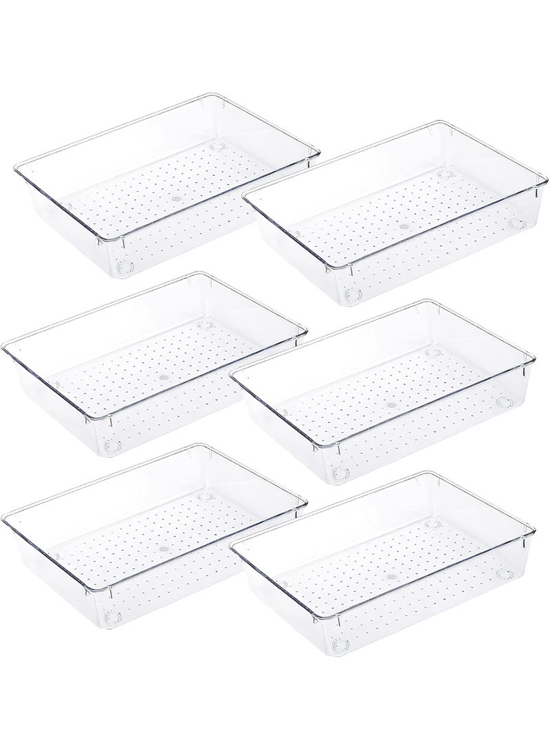Drawer Organizer and Refrigerator Organizer Set, Stackable Storage Bins, Clear Plastic Makeup Storage Box, Desk Organizer Drawers, 6 Pieces - Image 1