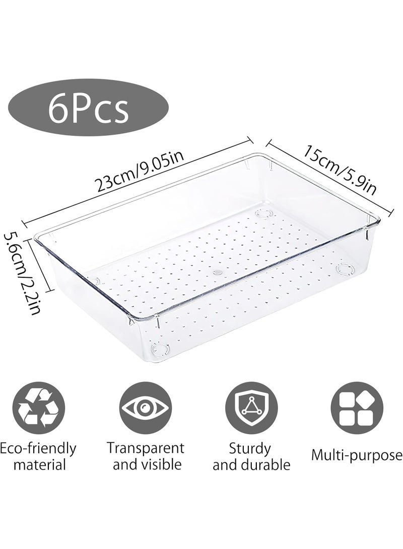 Drawer Organizer and Refrigerator Organizer Set, Stackable Storage Bins, Clear Plastic Makeup Storage Box, Desk Organizer Drawers, 6 Pieces - Image 2