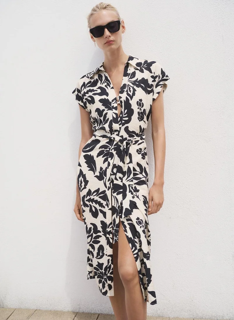 MANGO Floral-print shirt-style dress