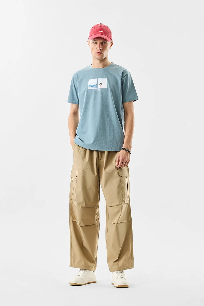 SNITCH Beige Solid Relaxed Streetwear Cargo