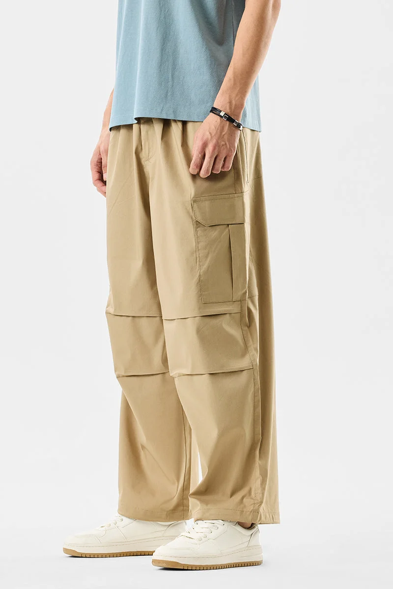 SNITCH Beige Solid Relaxed Streetwear Cargo