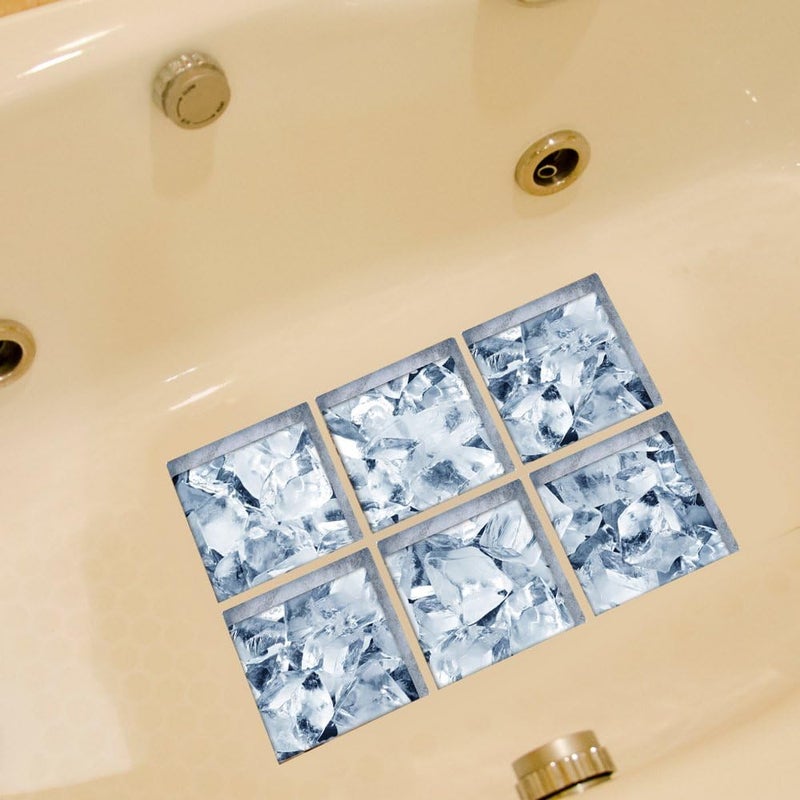ChezMax Bath Treads Stickers Ice Cubes Pattern Square 3D Adhesive Anti Slip Tub Tattoos Safety Decals Mat Waterproof Shower Tub Sticker Bathtub Appliques for Bath Pools Home Decor 6 Pcs 5.9" X 5.9" - Image 4