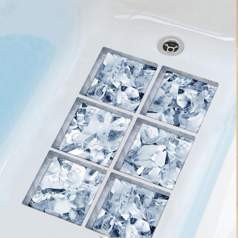 ChezMax Bath Treads Stickers Ice Cubes Pattern Square 3D Adhesive Anti Slip Tub Tattoos Safety Decals Mat Waterproof Shower Tub Sticker Bathtub Appliques for Bath Pools Home Decor 6 Pcs 5.9" X 5.9" - Image 1