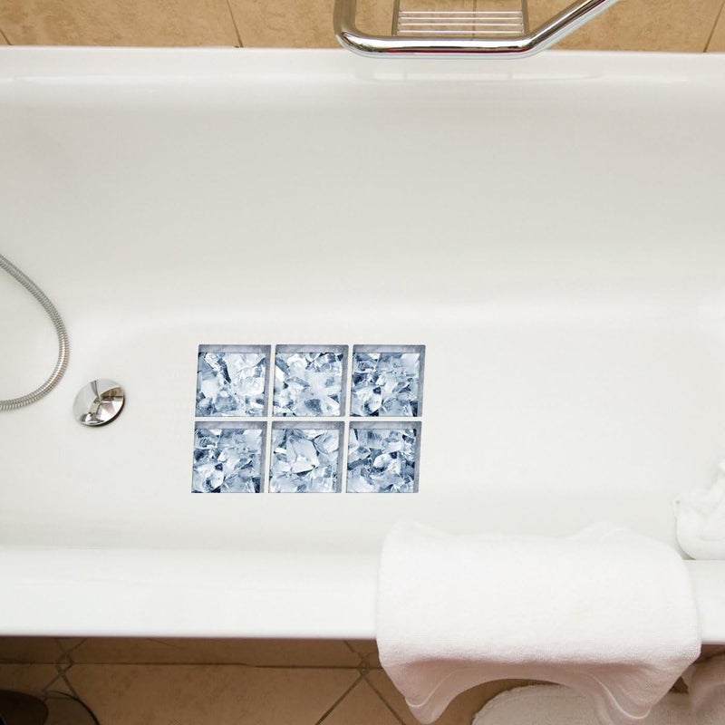 ChezMax Bath Treads Stickers Ice Cubes Pattern Square 3D Adhesive Anti Slip Tub Tattoos Safety Decals Mat Waterproof Shower Tub Sticker Bathtub Appliques for Bath Pools Home Decor 6 Pcs 5.9" X 5.9" - Image 5