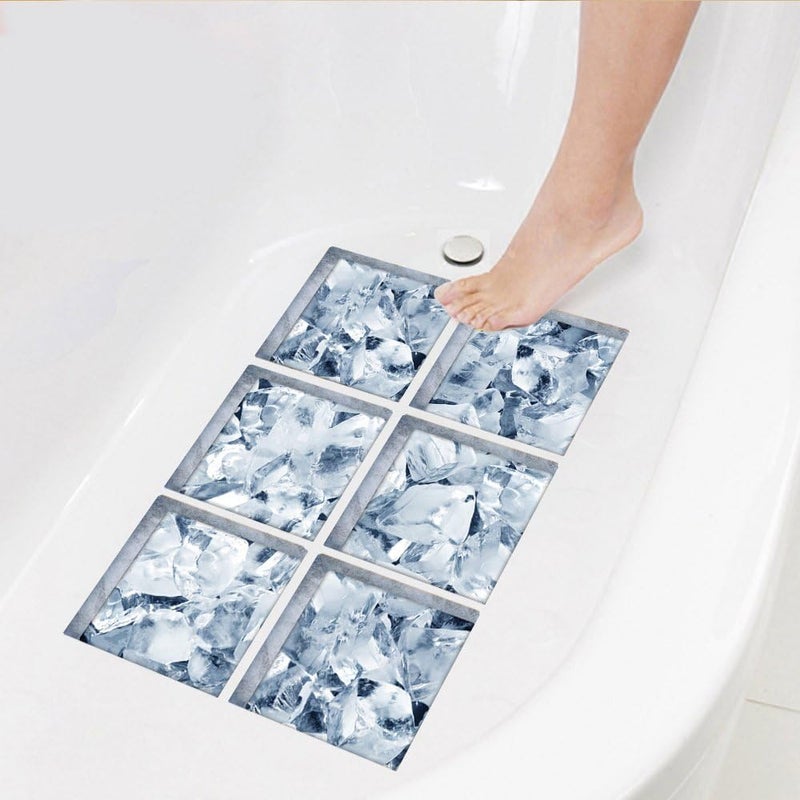 ChezMax Bath Treads Stickers Ice Cubes Pattern Square 3D Adhesive Anti Slip Tub Tattoos Safety Decals Mat Waterproof Shower Tub Sticker Bathtub Appliques for Bath Pools Home Decor 6 Pcs 5.9" X 5.9" - Image 2