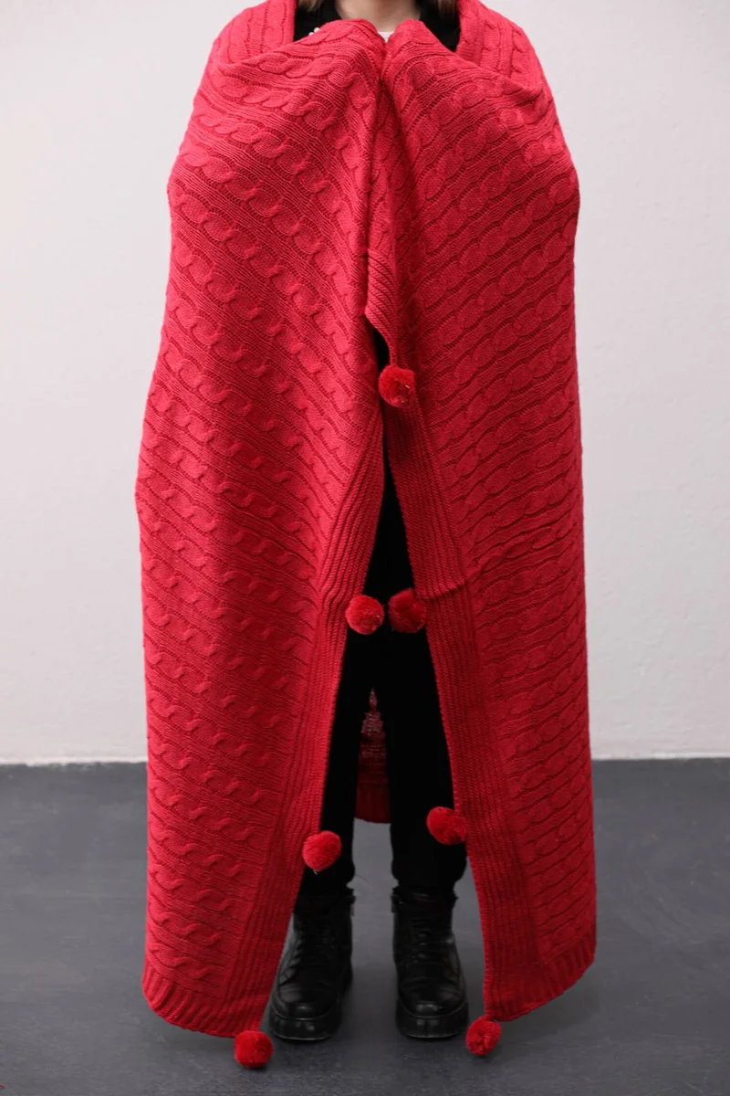 فافورا Biocotton Knitwear Pompom TV Blanket - Red