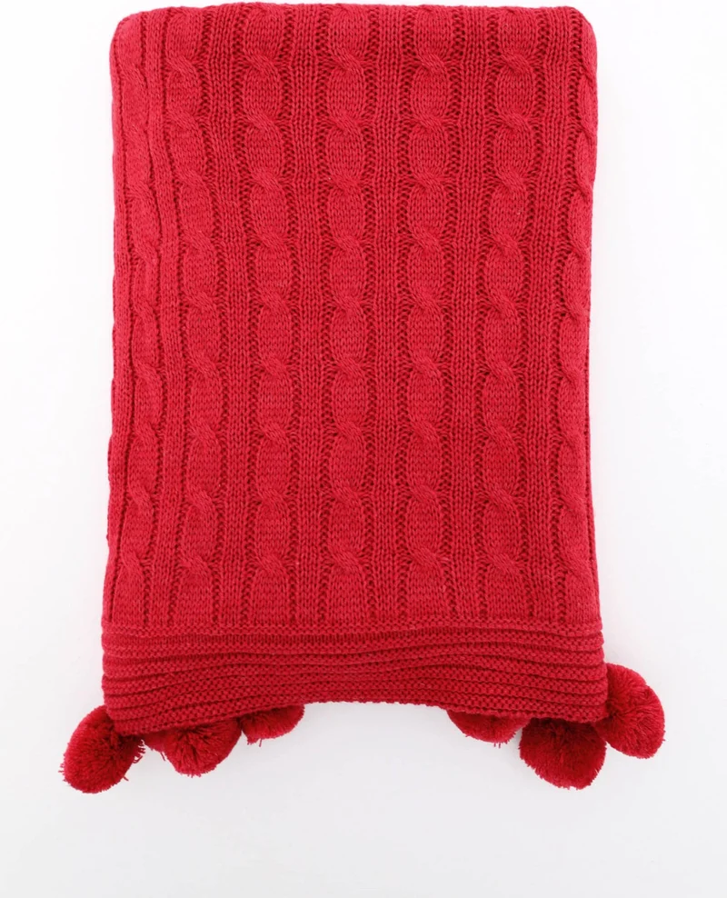 فافورا Biocotton Knitwear Pompom TV Blanket - Red