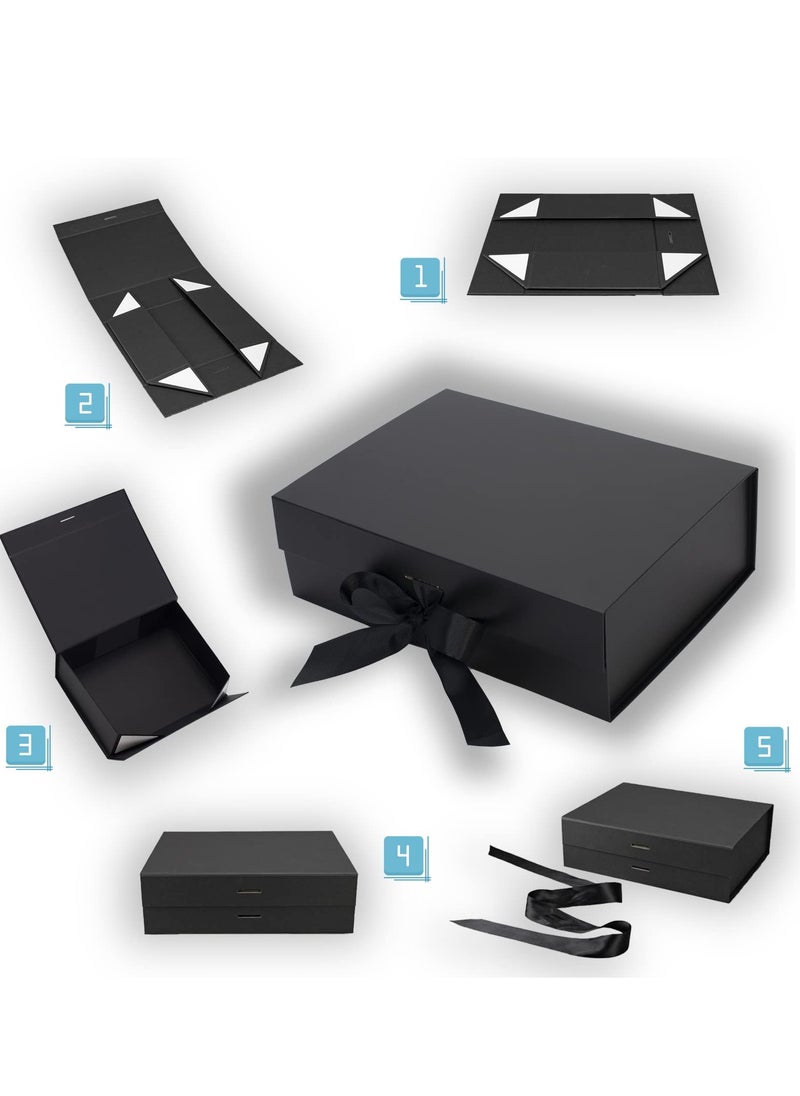 Generic Black Gift Box with Lid, 8.66x6.3x3.2 Inches, with Ribbon and Magnetic Closure (1 Pack)  - Image 5