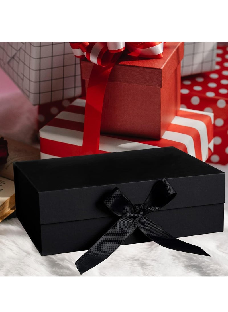 Black Gift Box with Lid, 8.66x6.3x3.2 Inches, with Ribbon and Magnetic Closure (1 Pack)