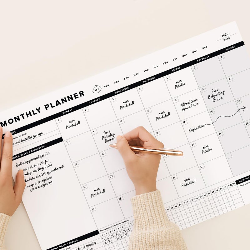 ThreeKin Collective ThreeKin Onyx Monthly Planner - Premium 18-Sheet Tear-Off Notepad, 12 x 18 inches, Clean Design, Perfect for Work, School, Projects, and Entrepreneurs, Female & USA Owned Business - Image 3