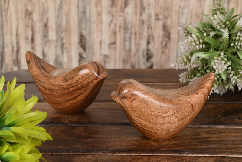 NIRMAN Acacia Wood Bird Statues Set Home DÃ©cor Bird Sculpture for Living Room, Bathroom, Office Modern Style Birds Decorative Ornaments (Set of 2) (4.5" x 2" x 2.5") - Image 4