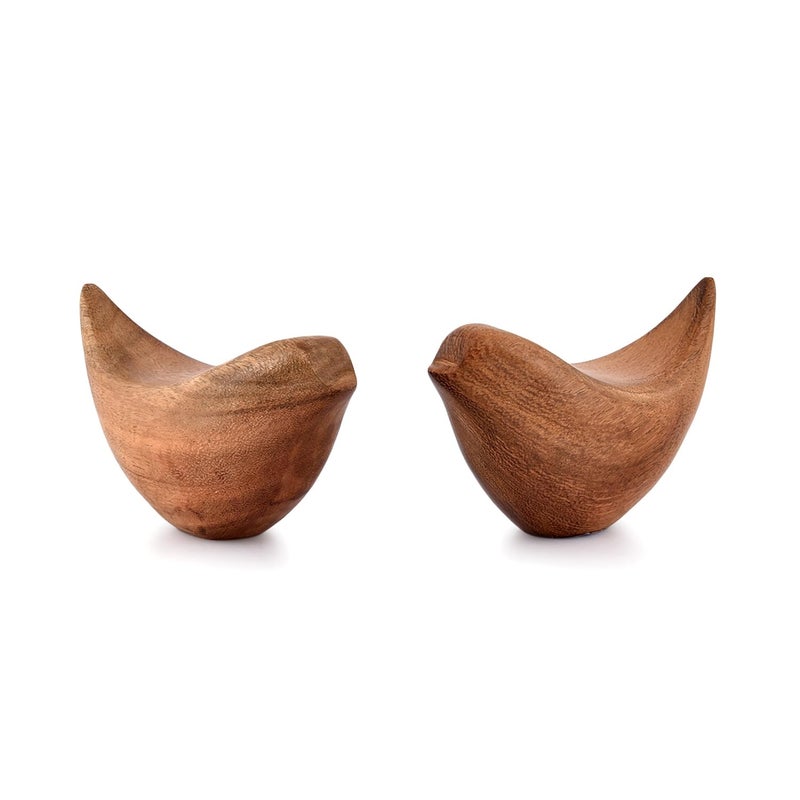 NIRMAN Acacia Wood Bird Statues Set Home DÃ©cor Bird Sculpture for Living Room, Bathroom, Office Modern Style Birds Decorative Ornaments (Set of 2) (4.5" x 2" x 2.5") - Image 2